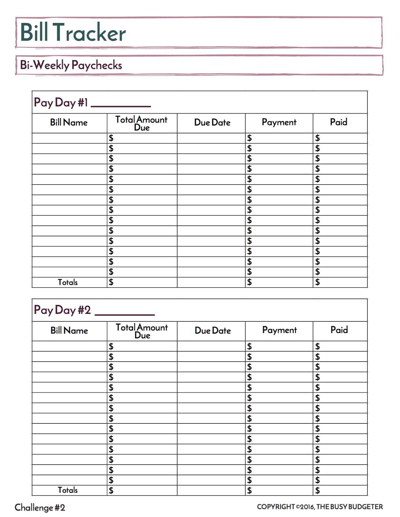 printable bi weekly paycheck budget planner
